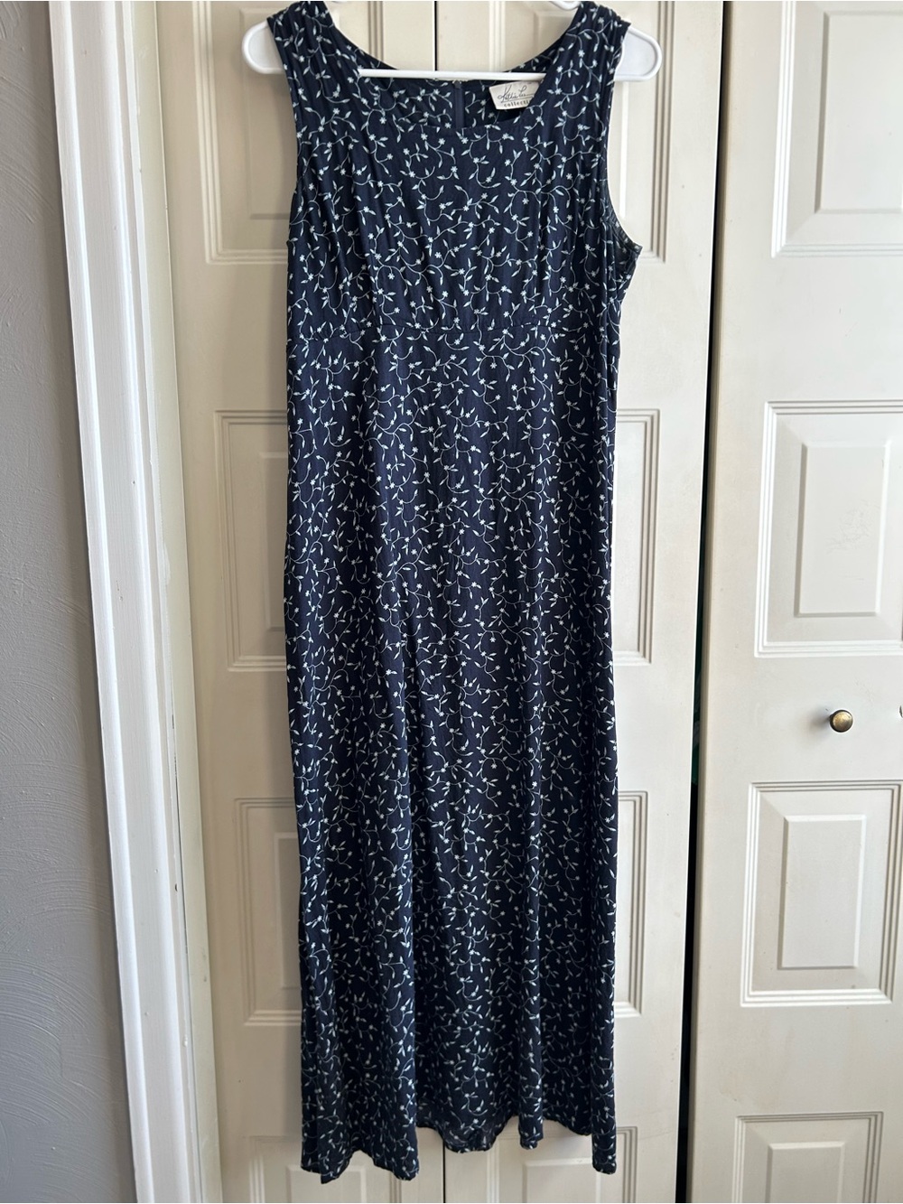 Kathie Lee Collection Navy Dress with White Floral Vines